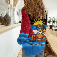 Antigua and Barbuda Christmas Women Casual Shirt with Santa Sailboat Island Flag and Tropical Gift Design - Wonder Print Shop