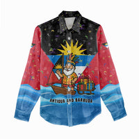 Antigua and Barbuda Christmas Women Casual Shirt with Santa Sailboat Island Flag and Tropical Gift Design - Wonder Print Shop