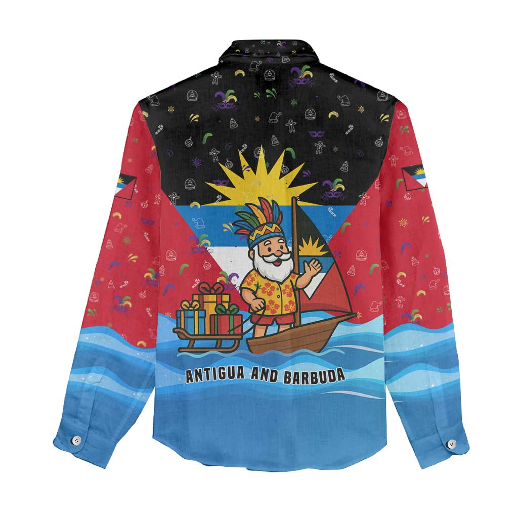 Antigua and Barbuda Christmas Women Casual Shirt with Santa Sailboat Island Flag and Tropical Gift Design - Wonder Print Shop