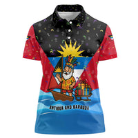 Antigua and Barbuda Christmas Women Polo Shirt with Santa Sailboat Island Flag and Tropical Gift Design - Wonder Print Shop