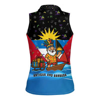 Antigua and Barbuda Christmas Women Sleeveless Polo Shirt with Santa Sailboat Island Flag and Tropical Gift Design - Wonder Print Shop