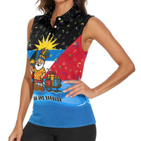 Antigua and Barbuda Christmas Women Sleeveless Polo Shirt with Santa Sailboat Island Flag and Tropical Gift Design - Wonder Print Shop