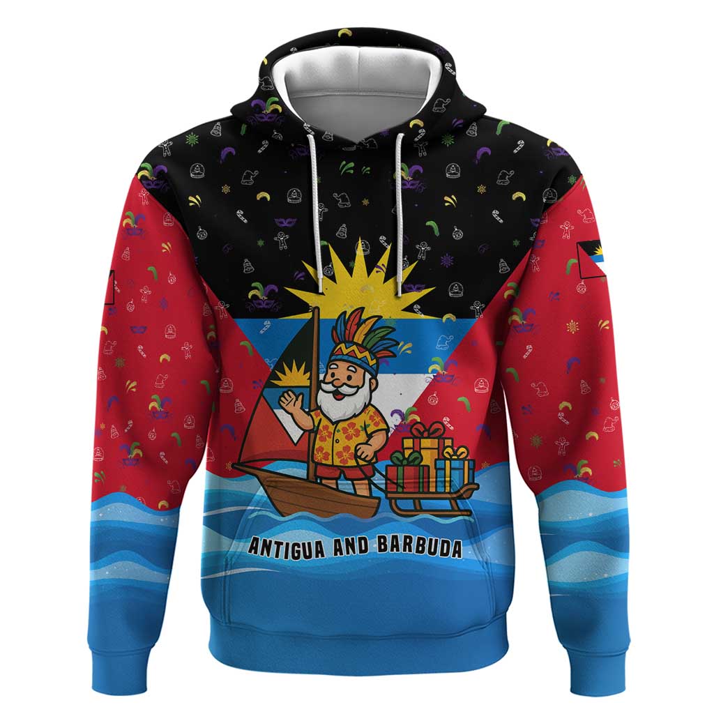 Antigua and Barbuda Christmas Zip Hoodie with Santa Sailboat Island Flag and Tropical Gift Design - Wonder Print Shop