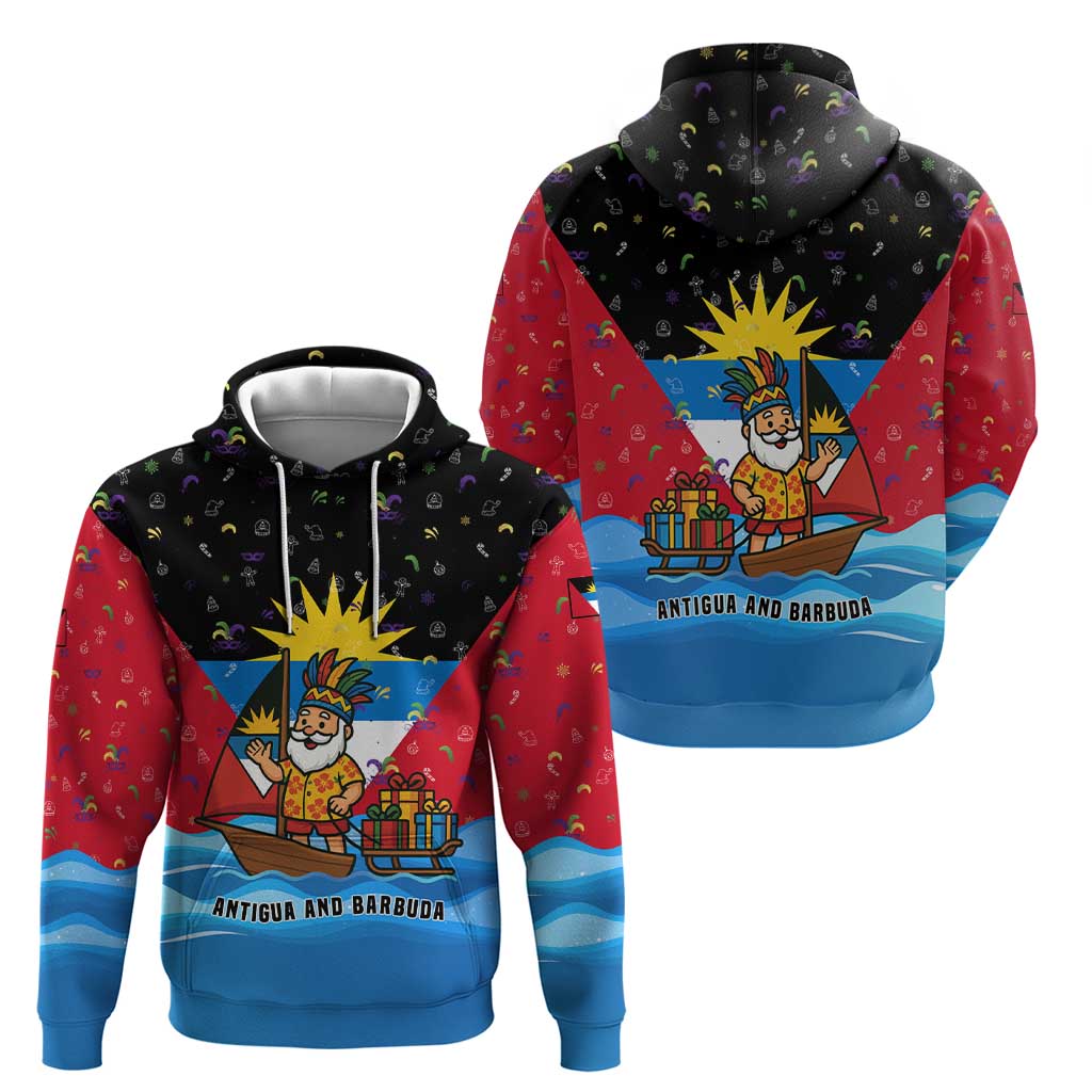 Antigua and Barbuda Christmas Zip Hoodie with Santa Sailboat Island Flag and Tropical Gift Design - Wonder Print Shop