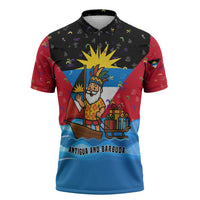 Antigua and Barbuda Christmas Zipper Polo Shirt with Santa Sailboat Island Flag and Tropical Gift Design - Wonder Print Shop
