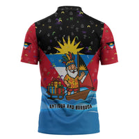 Antigua and Barbuda Christmas Zipper Polo Shirt with Santa Sailboat Island Flag and Tropical Gift Design - Wonder Print Shop