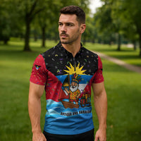 Antigua and Barbuda Christmas Zipper Polo Shirt with Santa Sailboat Island Flag and Tropical Gift Design - Wonder Print Shop