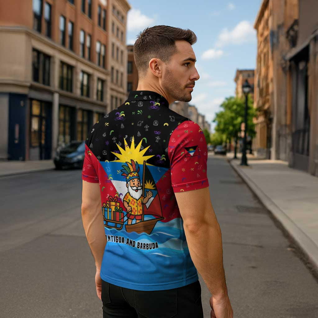 Antigua and Barbuda Christmas Zipper Polo Shirt with Santa Sailboat Island Flag and Tropical Gift Design - Wonder Print Shop