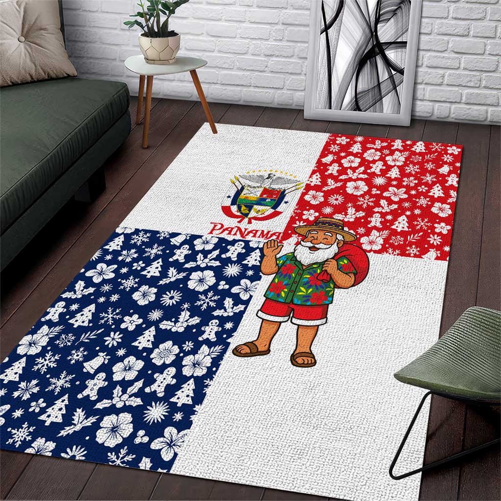 Panama Christmas Area Rug with Tropical Santa National Coat of Arms and Festive Pattern Design - Wonder Print Shop