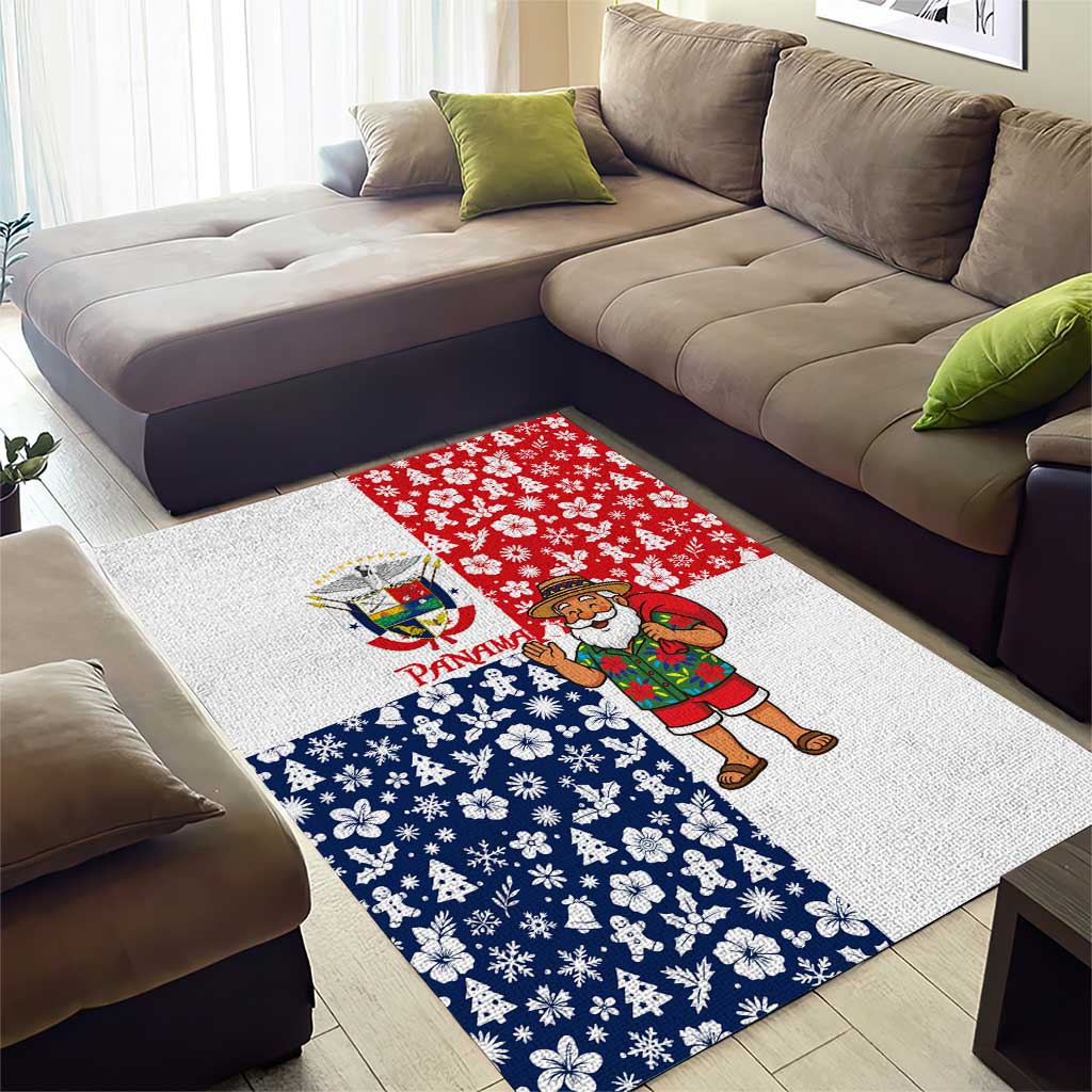 Panama Christmas Area Rug with Tropical Santa National Coat of Arms and Festive Pattern Design - Wonder Print Shop