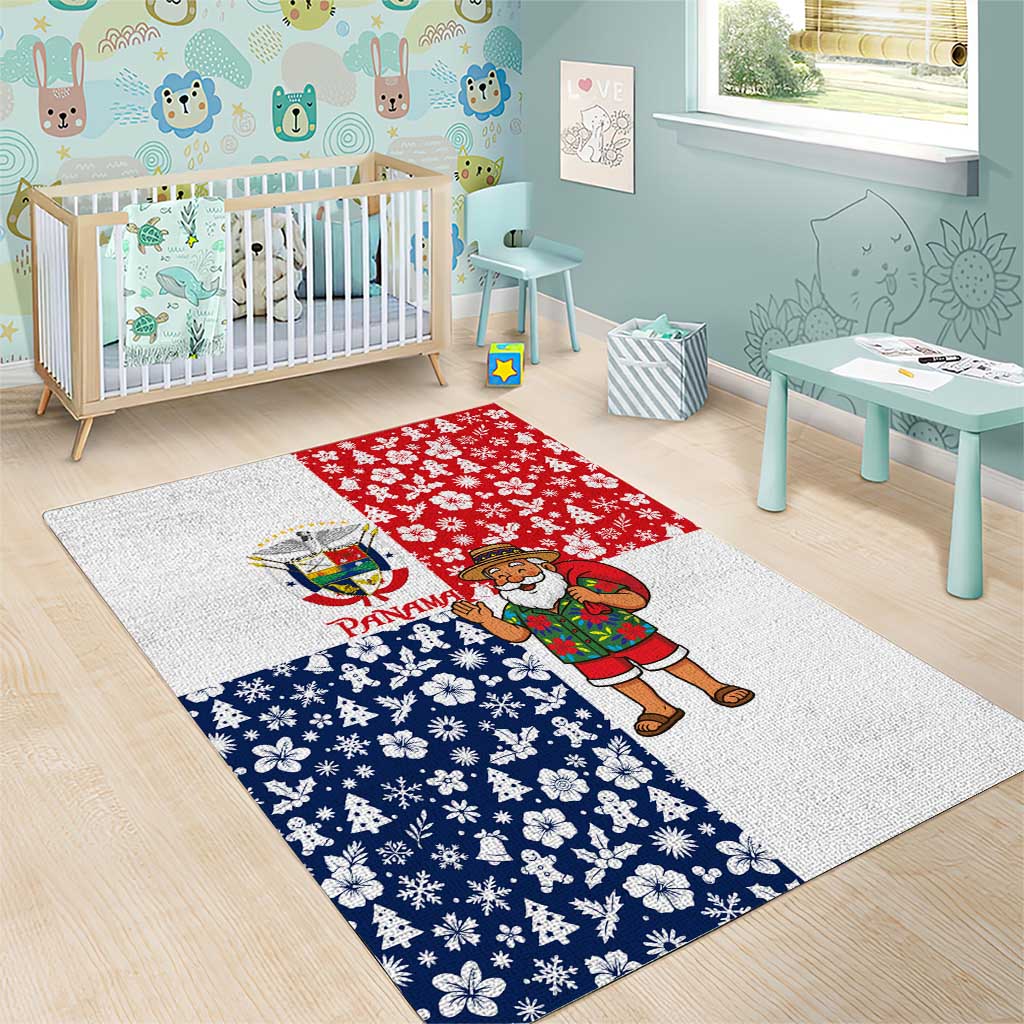 Panama Christmas Area Rug with Tropical Santa National Coat of Arms and Festive Pattern Design - Wonder Print Shop