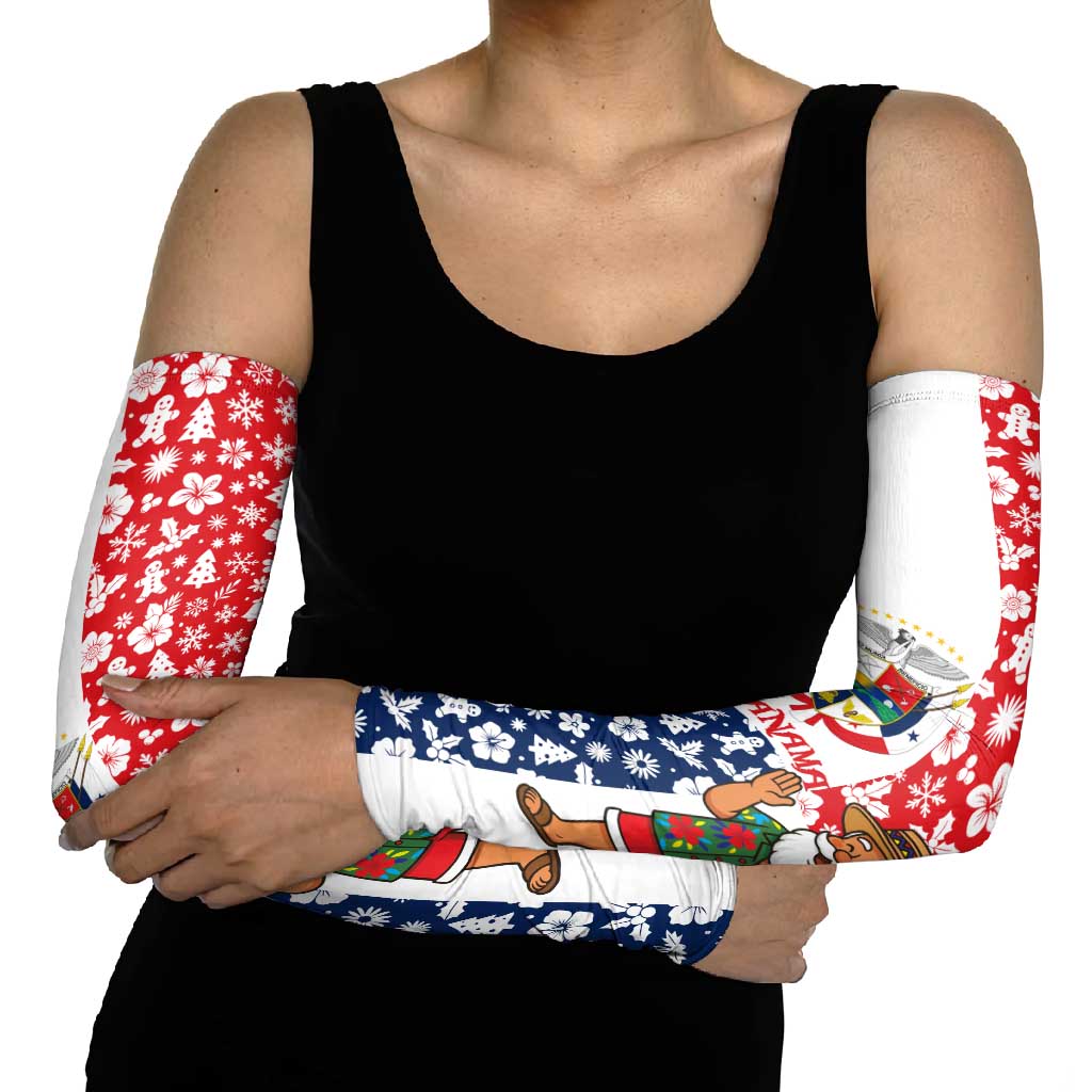 Panama Christmas Arm Sleeves with Tropical Santa National Coat of Arms and Festive Pattern Design - Wonder Print Shop