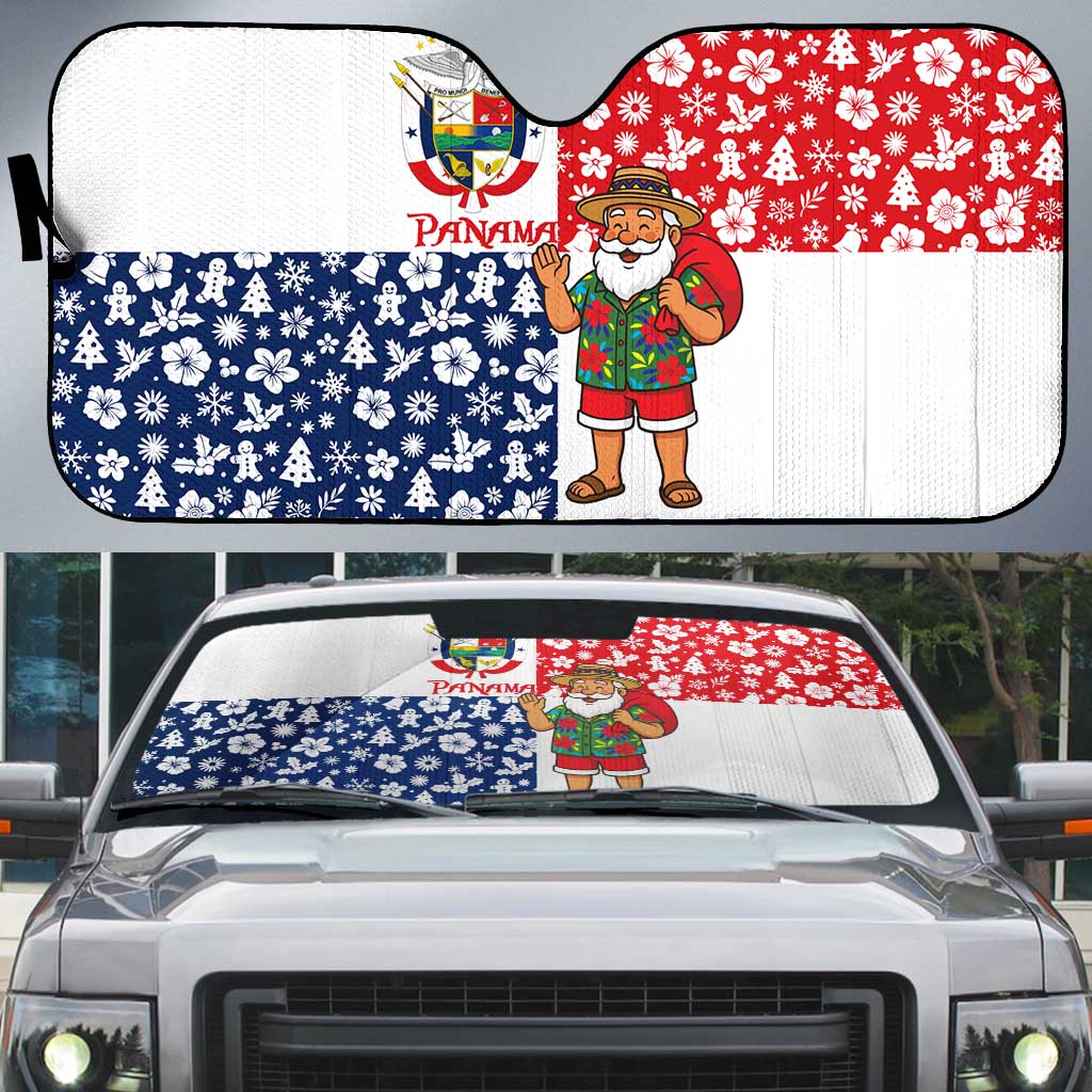 Panama Christmas Auto Sun Shade with Tropical Santa National Coat of Arms and Festive Pattern Design - Wonder Print Shop