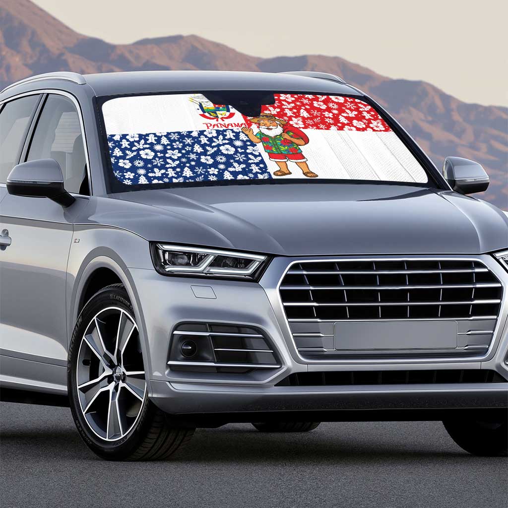 Panama Christmas Auto Sun Shade with Tropical Santa National Coat of Arms and Festive Pattern Design - Wonder Print Shop