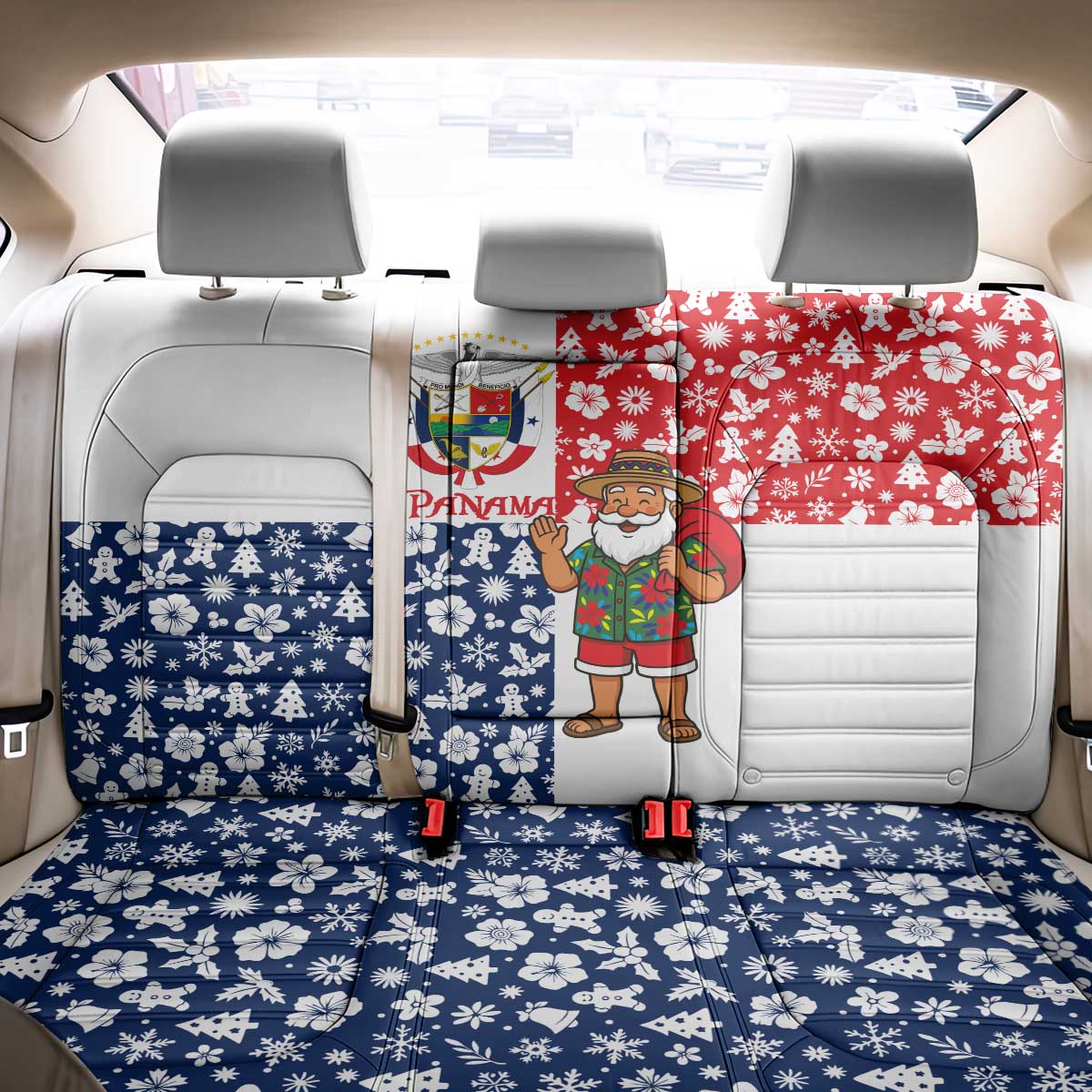 Panama Christmas Back Car Seat Cover with Tropical Santa National Coat of Arms and Festive Pattern Design - Wonder Print Shop