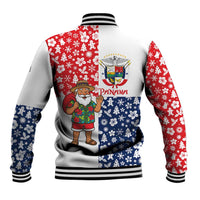 Panama Christmas Baseball Jacket with Tropical Santa National Coat of Arms and Festive Pattern Design - Wonder Print Shop
