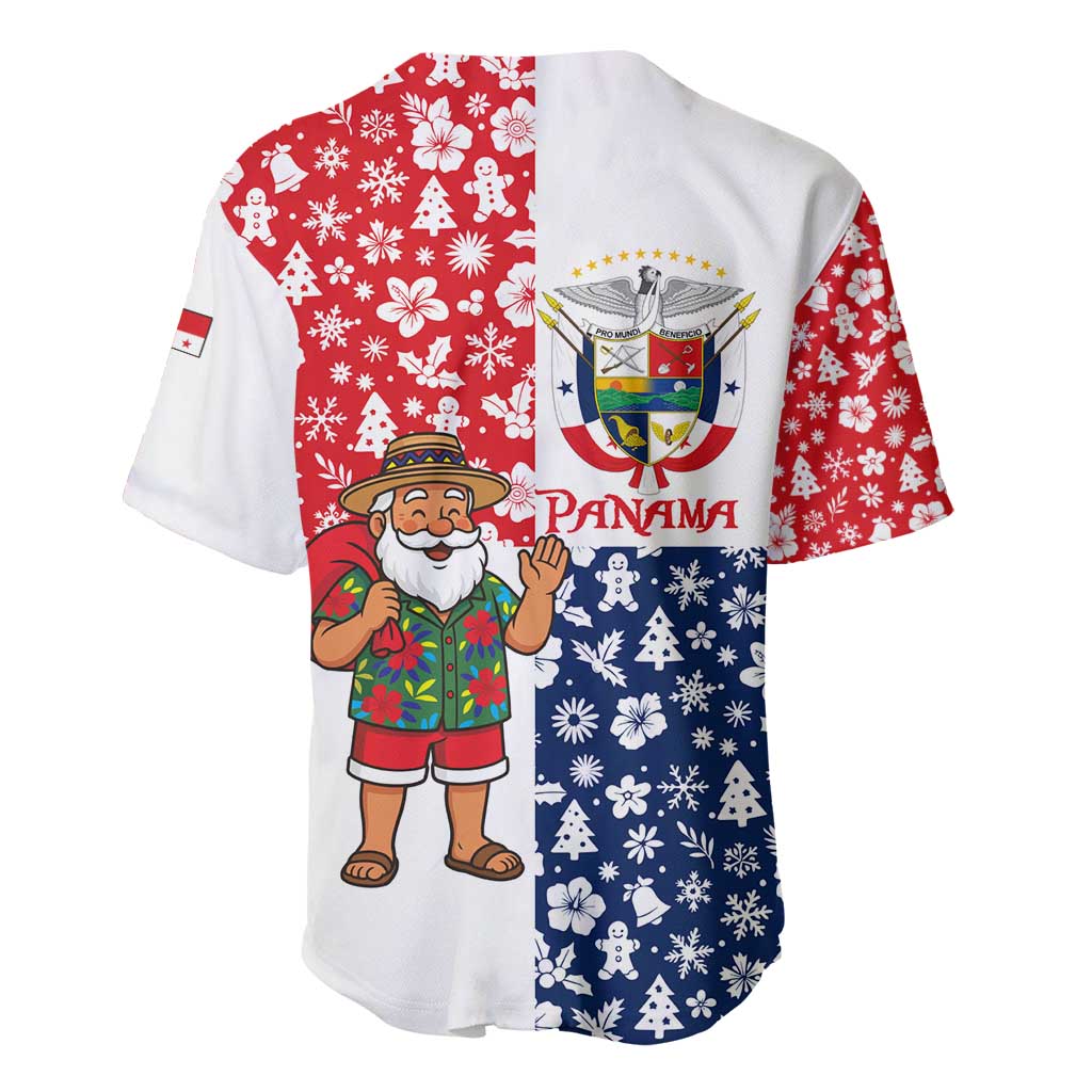 Panama Christmas Baseball Jersey with Tropical Santa National Coat of Arms and Festive Pattern Design - Wonder Print Shop