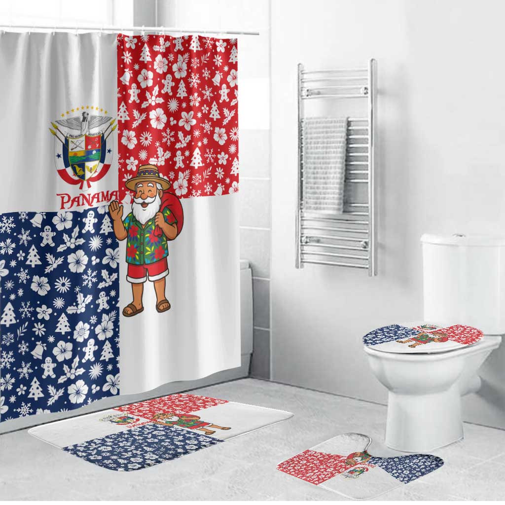 Panama Christmas Bathroom Set with Tropical Santa National Coat of Arms and Festive Pattern Design - Wonder Print Shop