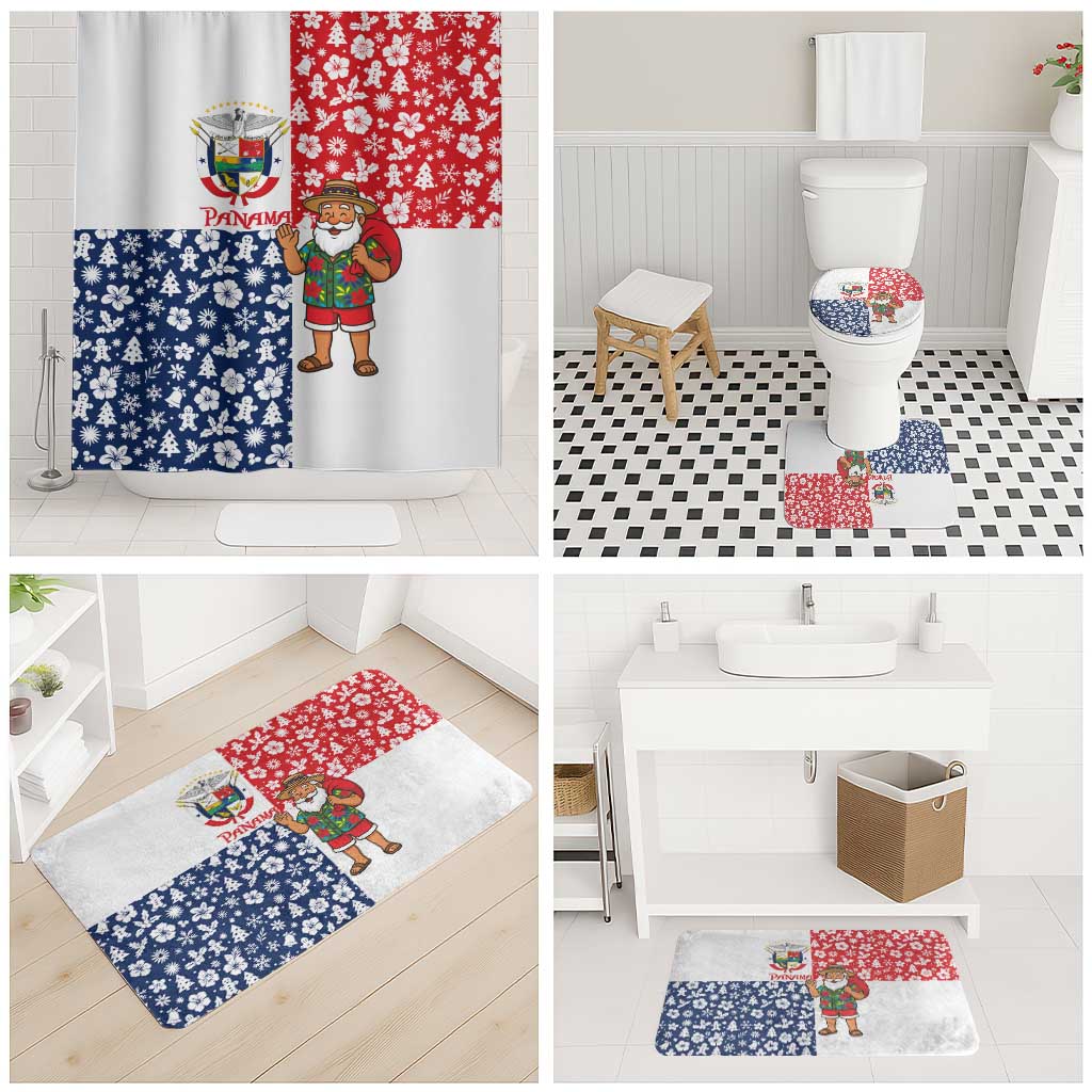 Panama Christmas Bathroom Set with Tropical Santa National Coat of Arms and Festive Pattern Design - Wonder Print Shop