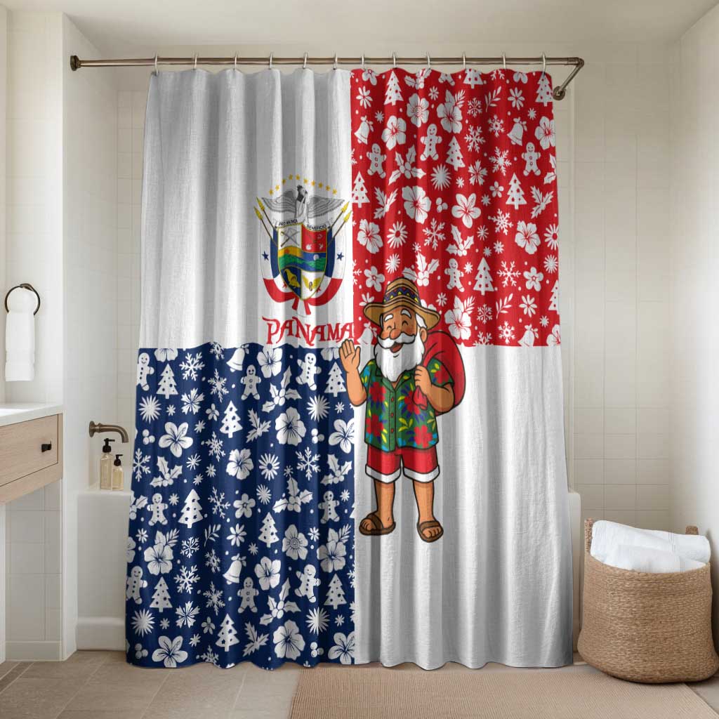 Panama Christmas Bathroom Set with Tropical Santa National Coat of Arms and Festive Pattern Design - Wonder Print Shop