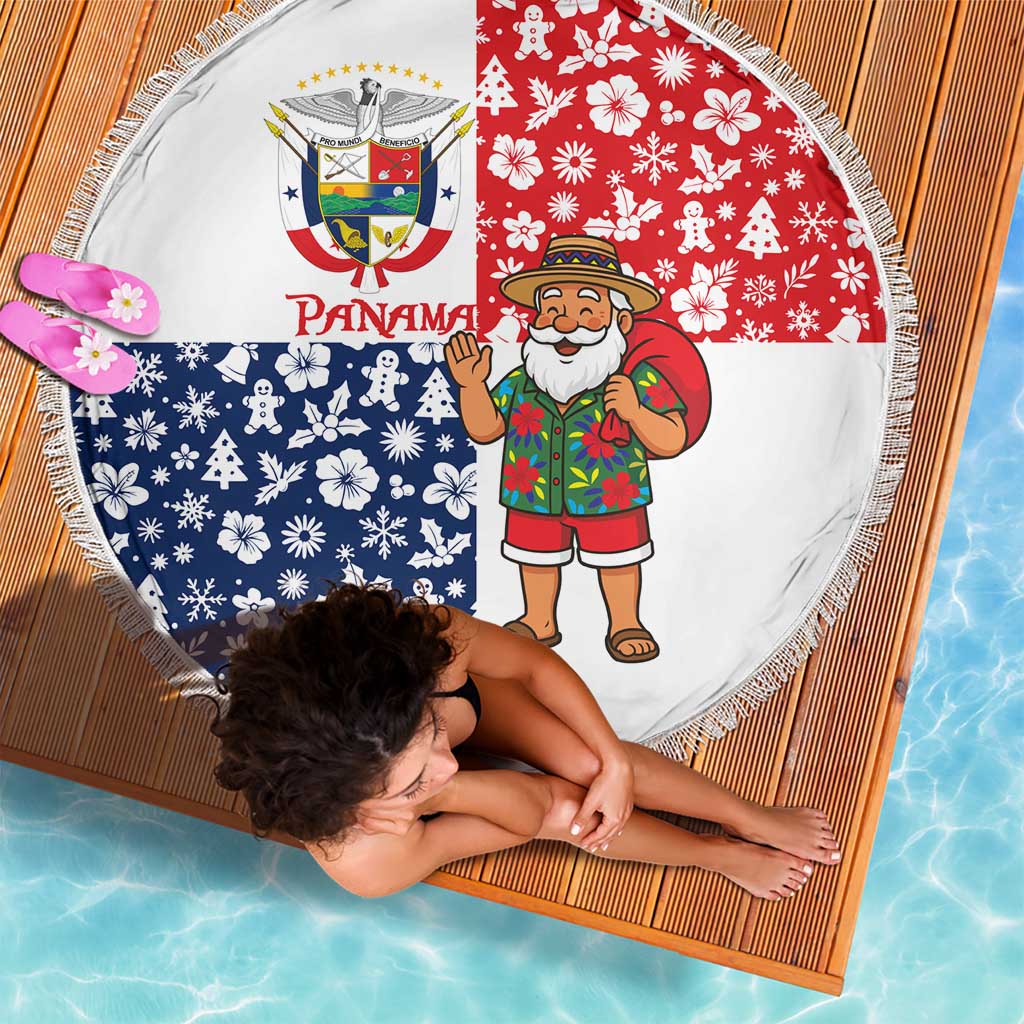 Panama Christmas Beach Blanket with Tropical Santa National Coat of Arms and Festive Pattern Design - Wonder Print Shop