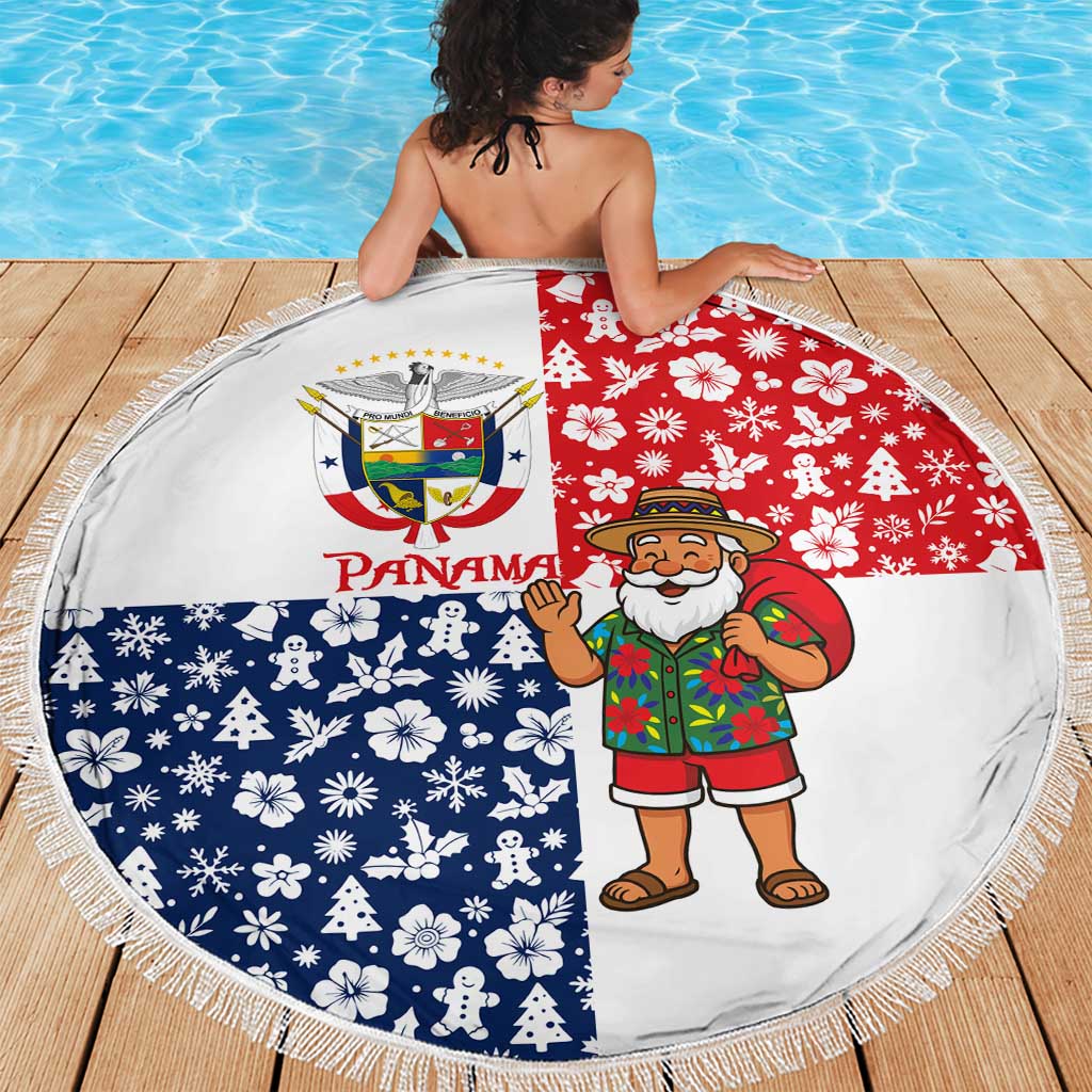 Panama Christmas Beach Blanket with Tropical Santa National Coat of Arms and Festive Pattern Design - Wonder Print Shop
