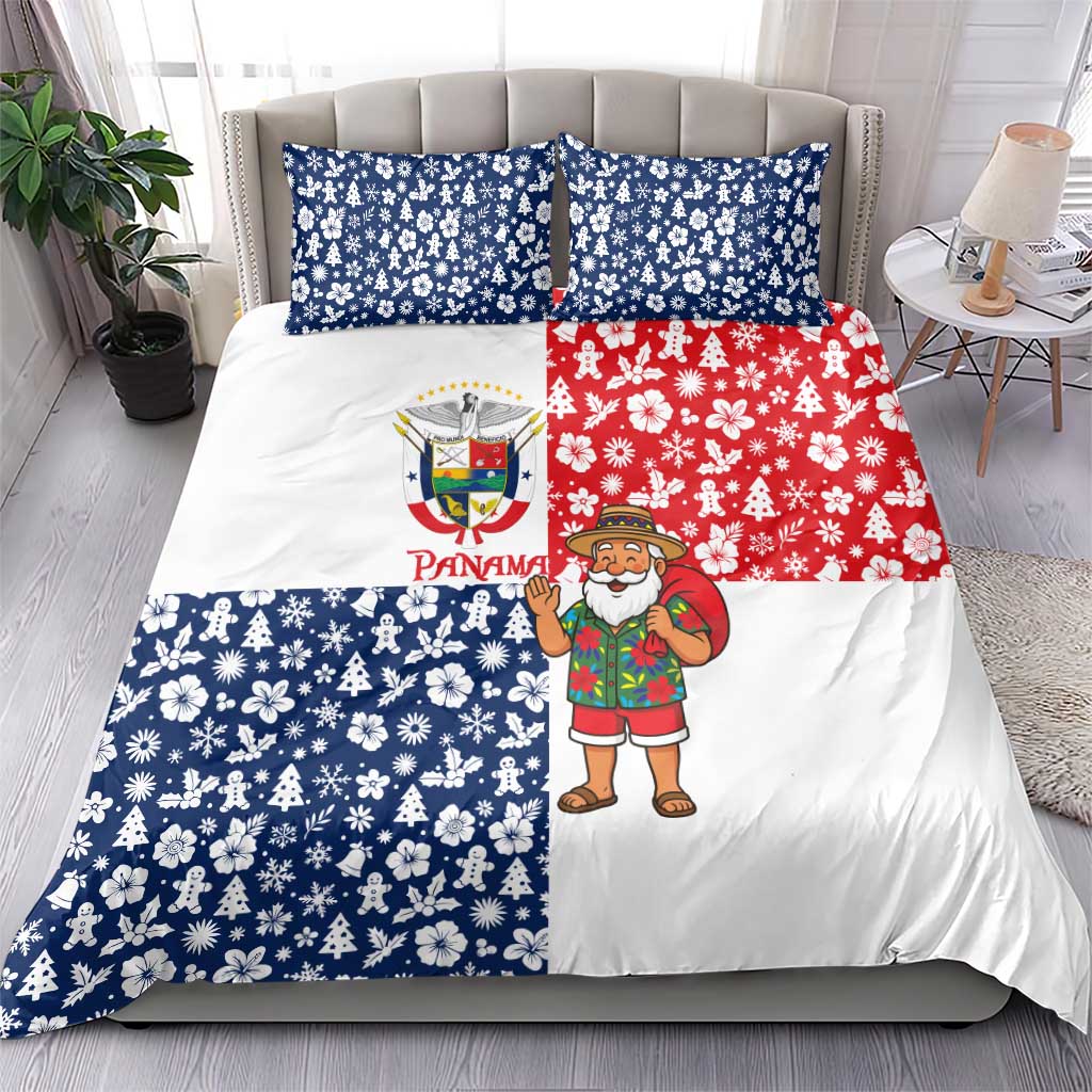Panama Christmas Bedding Set with Tropical Santa National Coat of Arms and Festive Pattern Design - Wonder Print Shop
