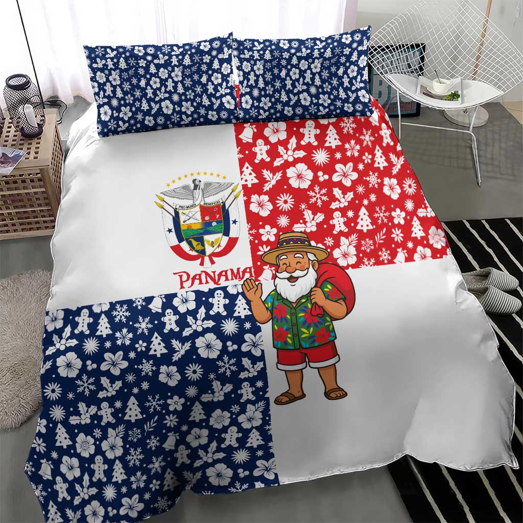 Panama Christmas Bedding Set with Tropical Santa National Coat of Arms and Festive Pattern Design - Wonder Print Shop