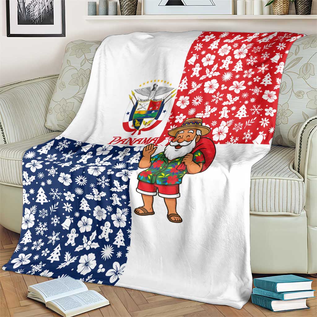 Panama Christmas Blanket with Tropical Santa National Coat of Arms and Festive Pattern Design - Wonder Print Shop