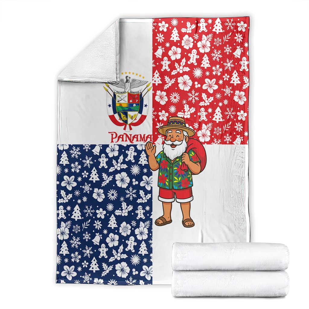Panama Christmas Blanket with Tropical Santa National Coat of Arms and Festive Pattern Design - Wonder Print Shop