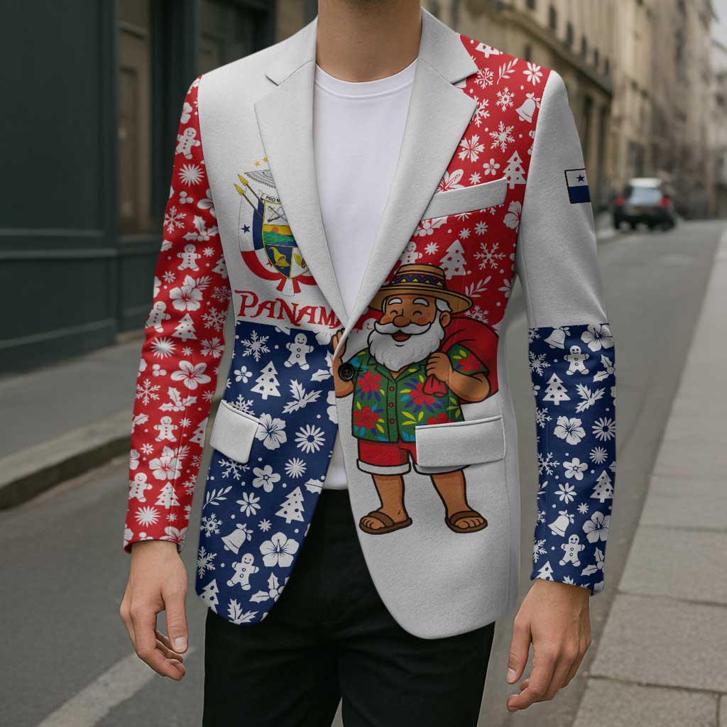 Panama Christmas Blazer with Tropical Santa National Coat of Arms and Festive Pattern Design - Wonder Print Shop