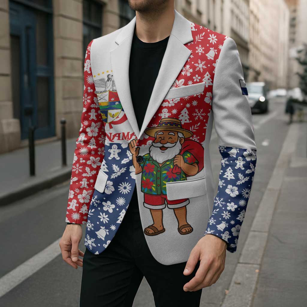 Panama Christmas Blazer with Tropical Santa National Coat of Arms and Festive Pattern Design - Wonder Print Shop