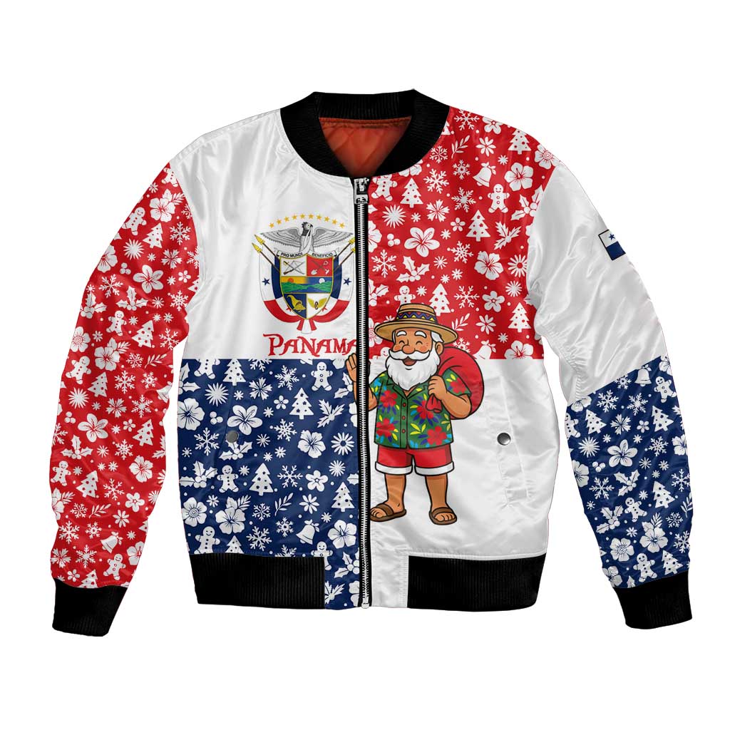 Panama Christmas Bomber Jacket with Tropical Santa National Coat of Arms and Festive Pattern Design - Wonder Print Shop