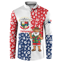Panama Christmas Button Sweatshirt with Tropical Santa National Coat of Arms and Festive Pattern Design - Wonder Print Shop