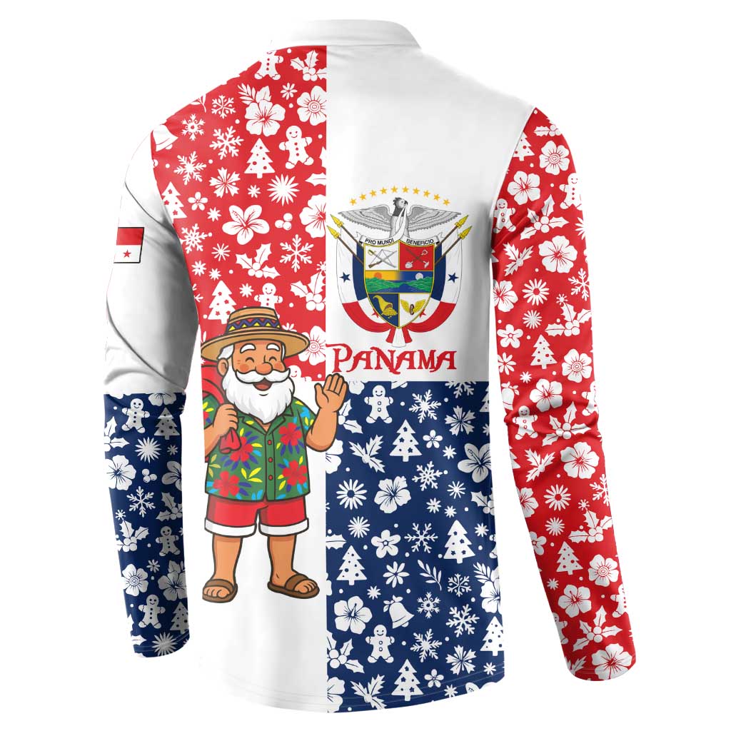 Panama Christmas Button Sweatshirt with Tropical Santa National Coat of Arms and Festive Pattern Design - Wonder Print Shop