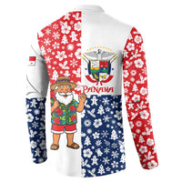 Panama Christmas Button Sweatshirt with Tropical Santa National Coat of Arms and Festive Pattern Design - Wonder Print Shop