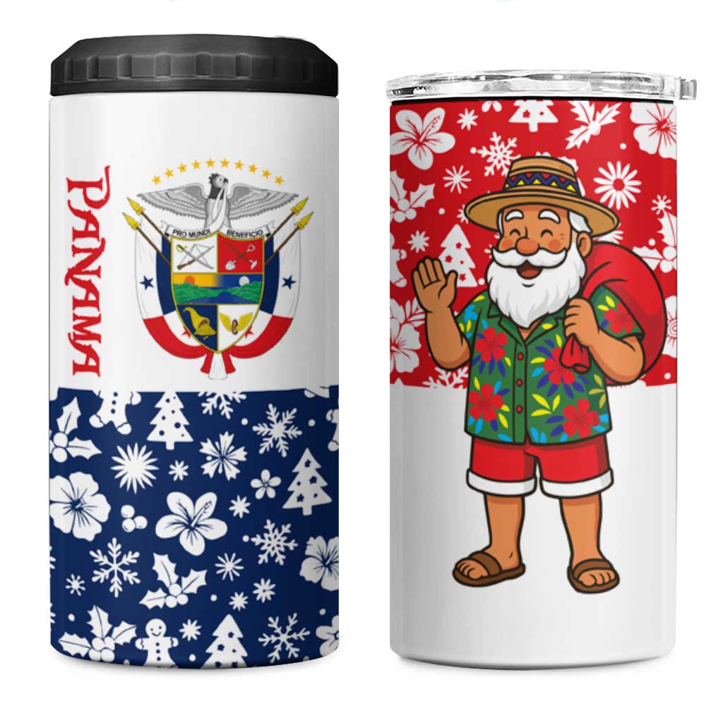 Panama Christmas 4 in 1 Can Cooler Tumbler with Tropical Santa National Coat of Arms and Festive Pattern Design - Wonder Print Shop