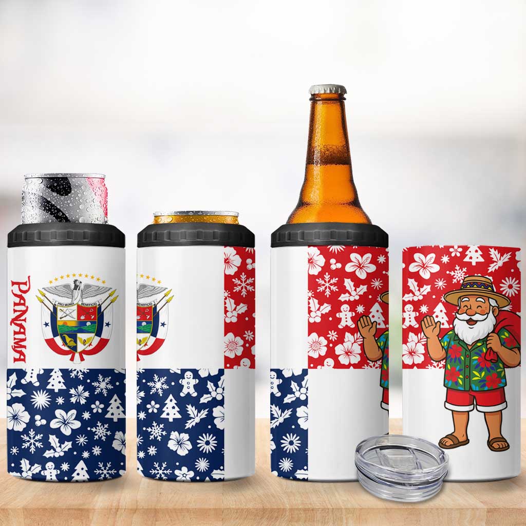 Panama Christmas 4 in 1 Can Cooler Tumbler with Tropical Santa National Coat of Arms and Festive Pattern Design - Wonder Print Shop