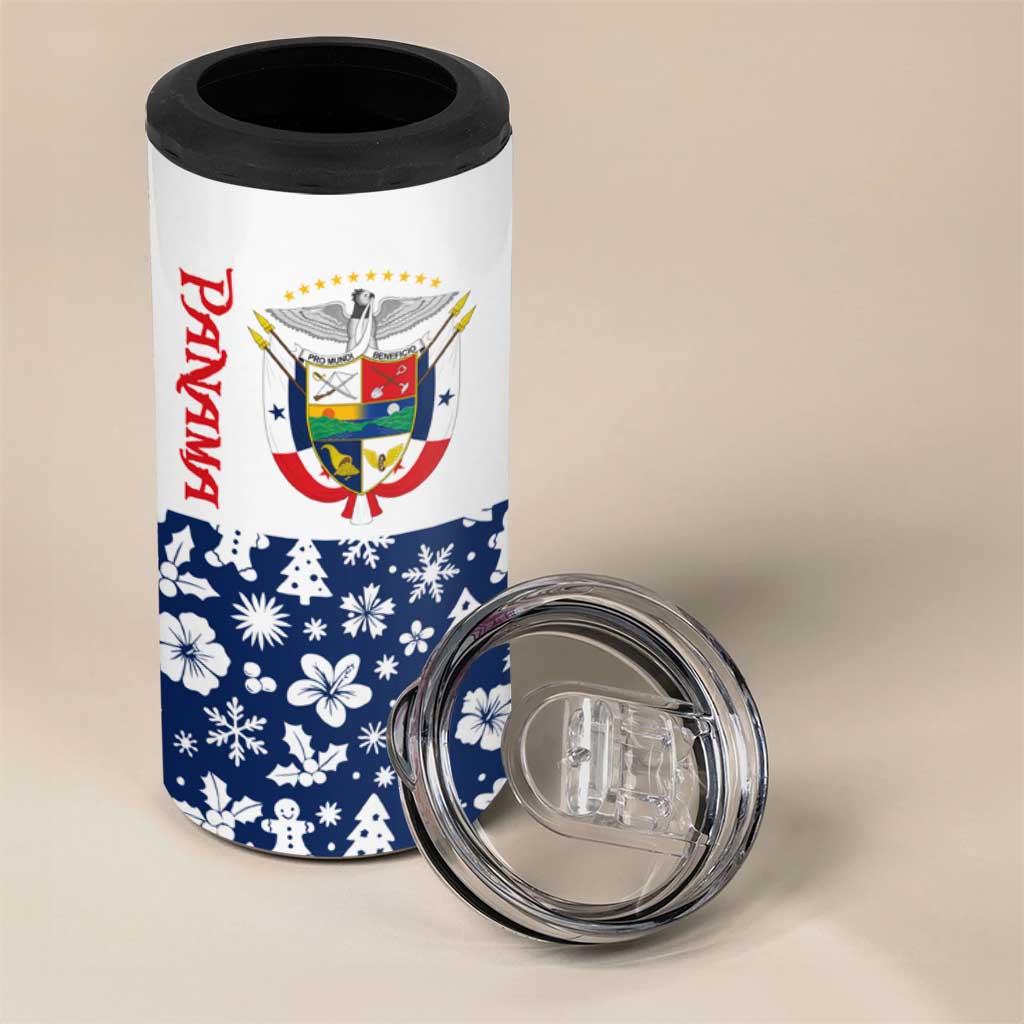 Panama Christmas 4 in 1 Can Cooler Tumbler with Tropical Santa National Coat of Arms and Festive Pattern Design - Wonder Print Shop