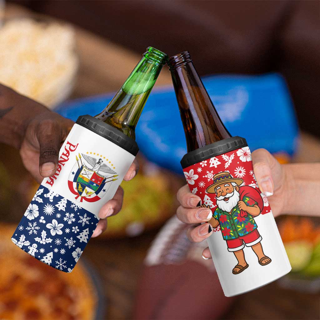 Panama Christmas 4 in 1 Can Cooler Tumbler with Tropical Santa National Coat of Arms and Festive Pattern Design - Wonder Print Shop