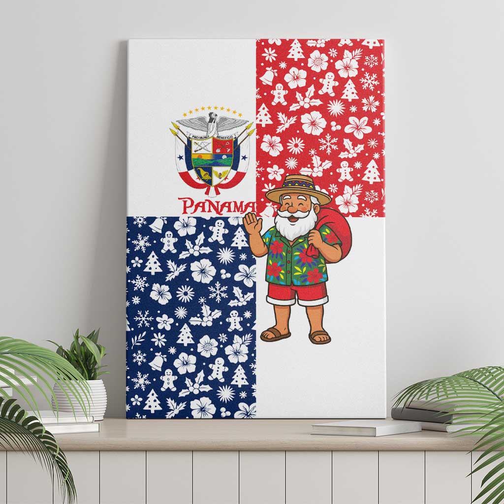 Panama Christmas Canvas Wall Art with Tropical Santa National Coat of Arms and Festive Pattern Design - Wonder Print Shop
