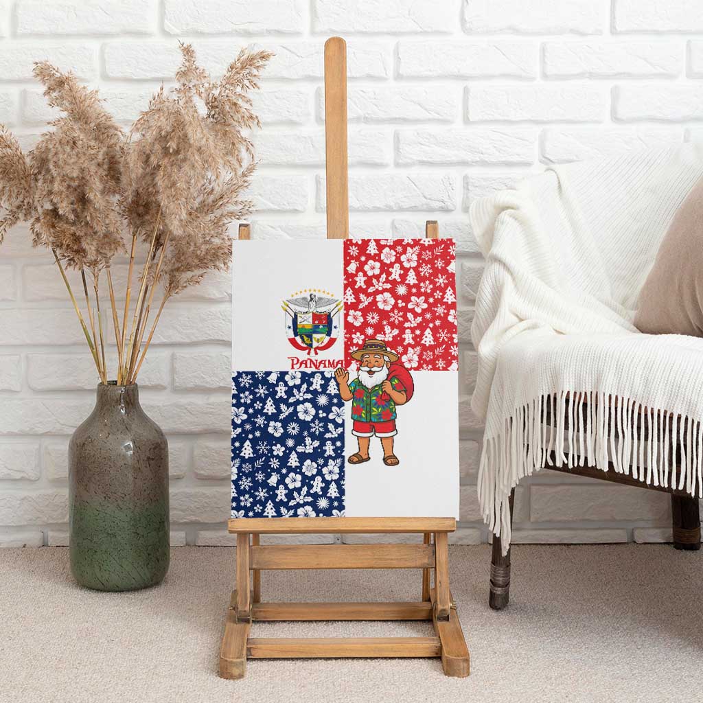 Panama Christmas Canvas Wall Art with Tropical Santa National Coat of Arms and Festive Pattern Design - Wonder Print Shop