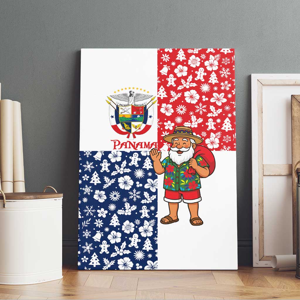 Panama Christmas Canvas Wall Art with Tropical Santa National Coat of Arms and Festive Pattern Design - Wonder Print Shop