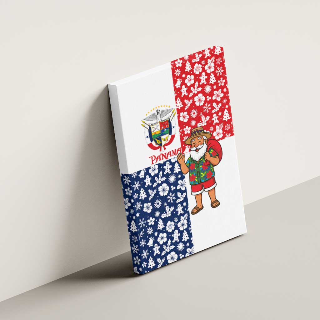 Panama Christmas Canvas Wall Art with Tropical Santa National Coat of Arms and Festive Pattern Design - Wonder Print Shop