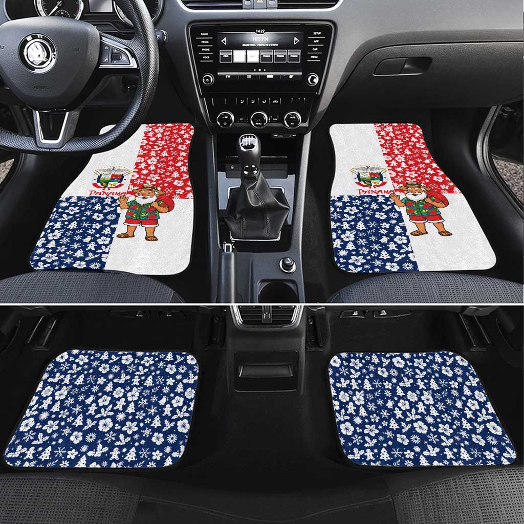 Panama Christmas Car Mats with Tropical Santa National Coat of Arms and Festive Pattern Design - Wonder Print Shop