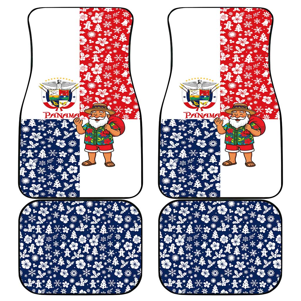 Panama Christmas Car Mats with Tropical Santa National Coat of Arms and Festive Pattern Design - Wonder Print Shop