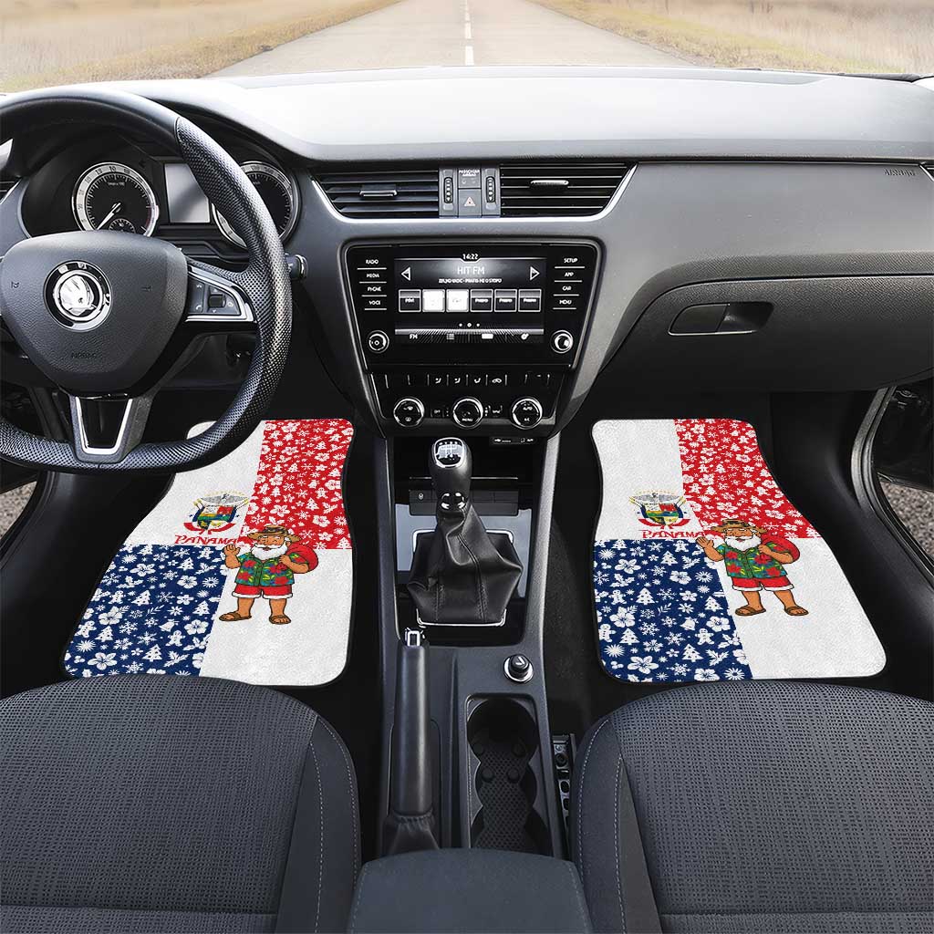 Panama Christmas Car Mats with Tropical Santa National Coat of Arms and Festive Pattern Design - Wonder Print Shop