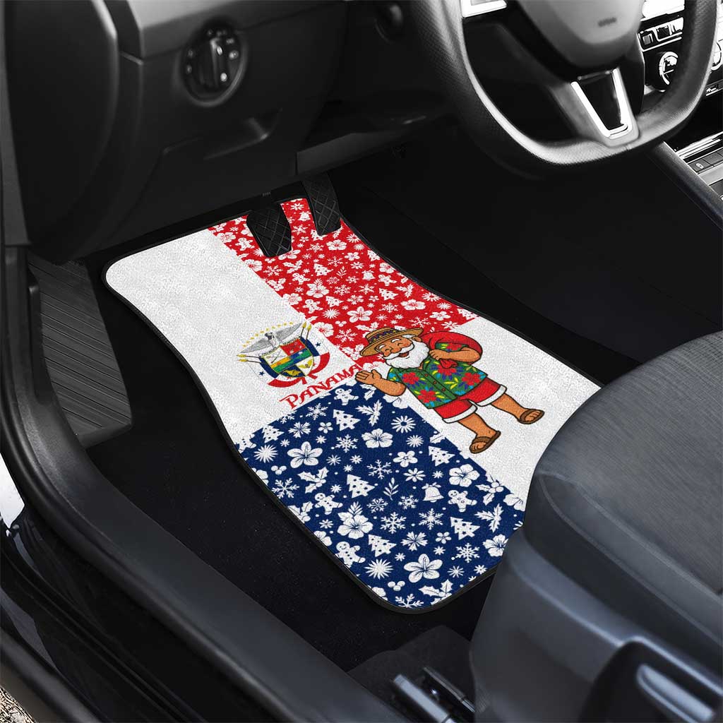 Panama Christmas Car Mats with Tropical Santa National Coat of Arms and Festive Pattern Design - Wonder Print Shop