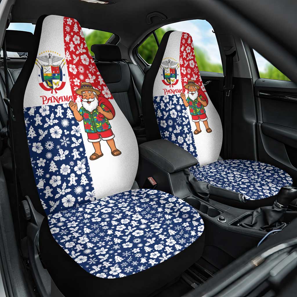 Panama Christmas Car Seat Cover with Tropical Santa National Coat of Arms and Festive Pattern Design - Wonder Print Shop