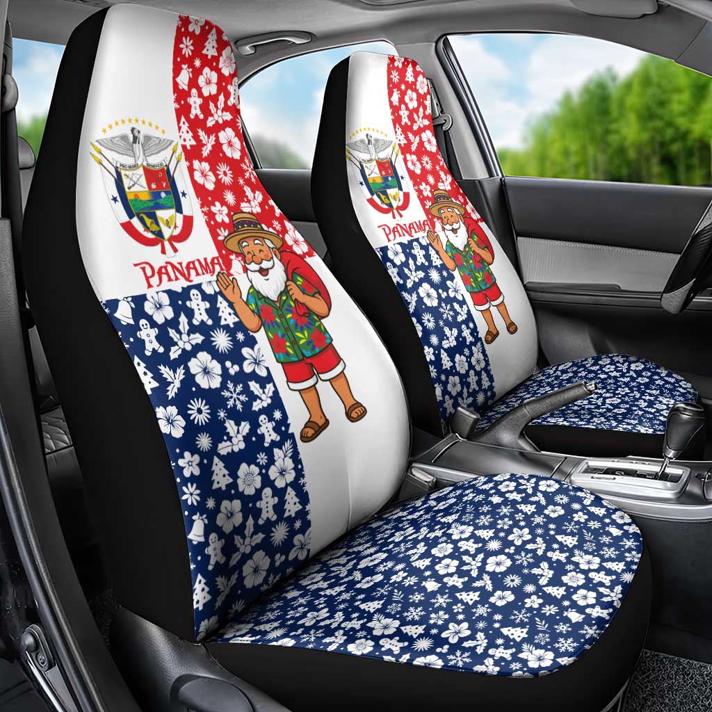 Panama Christmas Car Seat Cover with Tropical Santa National Coat of Arms and Festive Pattern Design - Wonder Print Shop